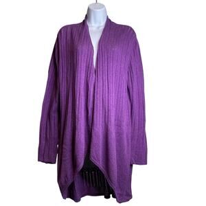 Eileen Fisher Women's Purple Ribbed Cotton Linen Open Front Cardigan Size XL
